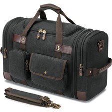Canvas Duffle Bag for Travel, Carry On Overnight Bag for Men Women Black