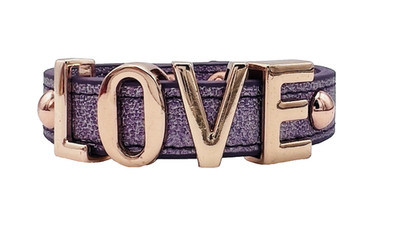 BCBGeneration Rose Tone LOVE Purple Faux Leather Cuff Bracelet