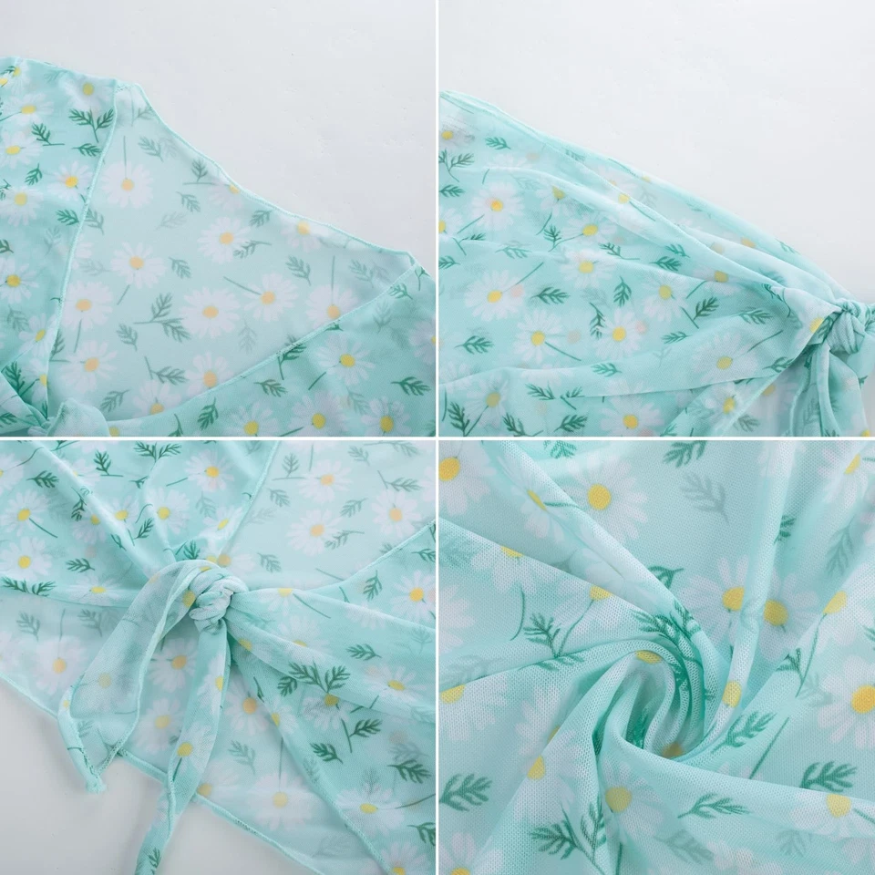 Traje de baño azul claro para niñas manga larga Rushguard lindo traje de baño Tween Daisy... Foto 2 de 4