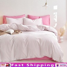Washed Cotton Full Duvet Cover Set Striped Design Lightweight Cozy Bedding New