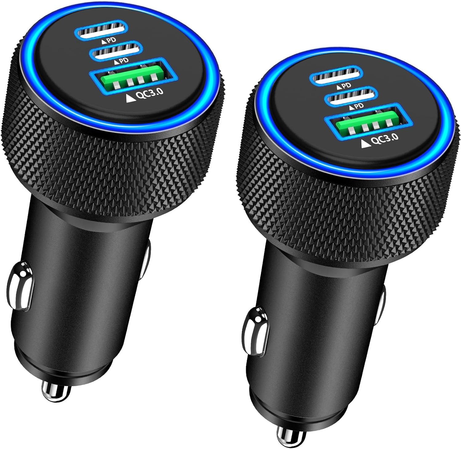 USB C Car Charger,  2Pack 3-Port 67W Dual PD USB-C&USB-A Car Power Cigarette Lig