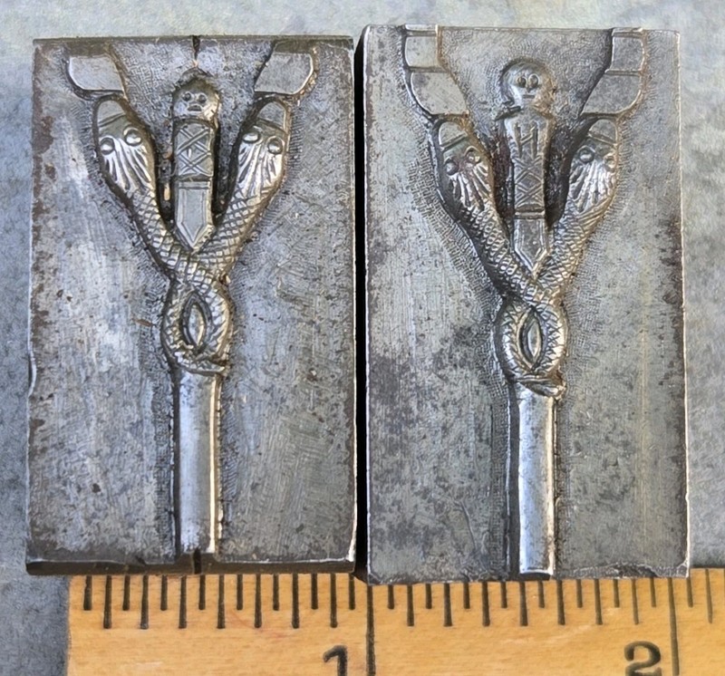 Antique Steel Mold Die Hub Stamp Jewelry Tool Pendant Ring Snakes Skull Sides 