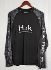 Huk Shirt Mens Medium Black Gray Camo Performance Fishing Long Sleeve Camouflage