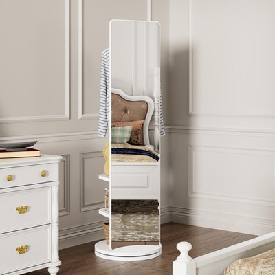 Full Length Mirrors Rotating Storage Rack Solid Wood Stand Mirror Bedroom Coat