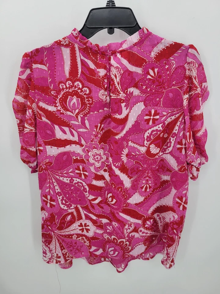 Top Rachel Zoe para mujer grande rosa artístico floral cachemira manga acanalada popover Foto 2 de 4