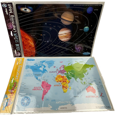 (2) Smart Poly Learning Mats World Map Galaxy 12'' x 17'' Double-Sided Dry Erase