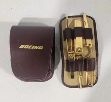 Vintage Boeing Gold Tone Manicure Grooming Kit 6-Piece Travel Set w/ Case