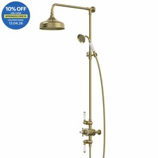 Traditional Thermostatic Exposed Mixer Shower Rainfall Drencher Brushed Brass