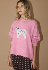 Bailey Rose Women's Dalmatian Dog Graphic Fuzzy Sweater Top in French Pink