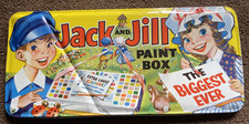 Vintage Jack and Jill 'Biggest Ever' Paint Box. Tinplate. Approx. 50cm x 23cm.