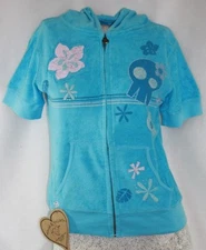 Womens Juniors David & Goliath Short Sleeve Blue Skulls Terry Zip Front Hoodie 