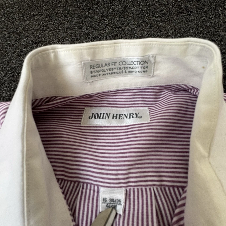 复古 John Henry Red Western Full Cut 男式 16 34/35 纽扣条纹衬衫 — 第 4/4 张图片