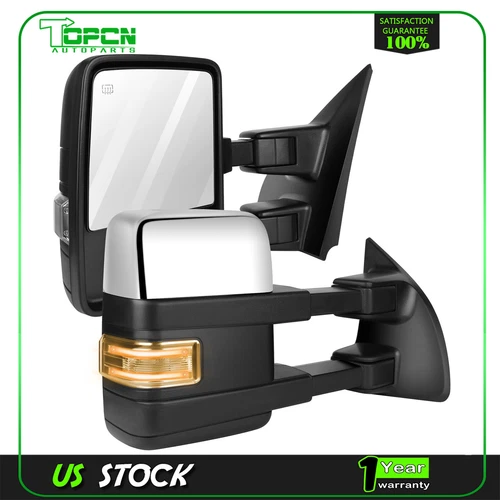 Chrome For 04-14 Ford F150 Power Heated Auxiliary Clearance Signal Tow Mirrors