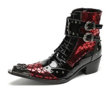 Men's Fashion Pointy Toe Rivet Lace Up Buckle Strap Party Shoes Chelsea boots