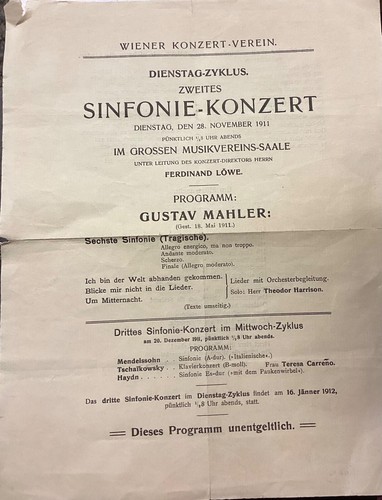 2.SINFONIE-KONZERT,Programmzettel ,1911,G.MAHLER:6.SYMPH.u.Lieder;F.LÖWE