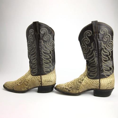 Vintage Tony Lama Python Snakeskin Black Cowboy Boots Men's 10 B 8114 - Picture 3 of 7