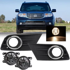 For Honda Pilot 2012-2015 Pair Front Bumper Fog Light Lamp Cover & Chrome Trim