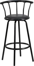 Charla Crown Back Black Metal Barstool with Black Vinyl Swivel Seat