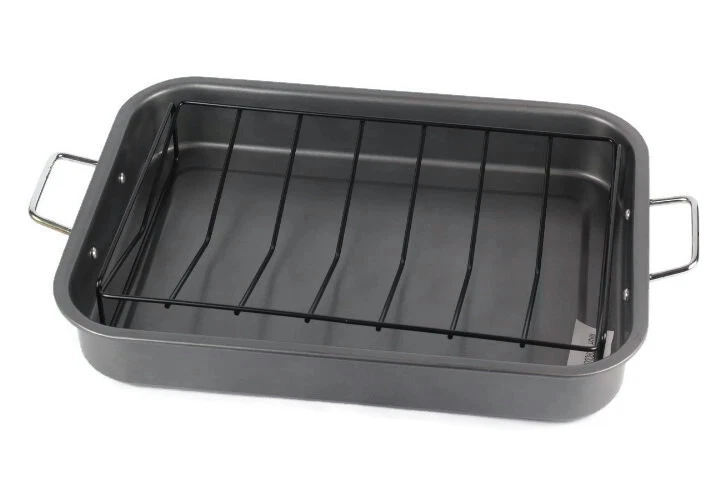 KitchenWorthy Black Non-Stick Carbon Steel Roasting Pan with V Rack
