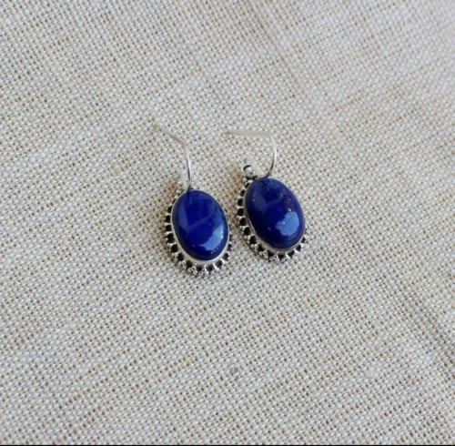 Orecchino Fatto A Mano In Argento Sterling 925 Con Gemma Di Lapis Lazuli S-42 - Immagine 3 di 4
