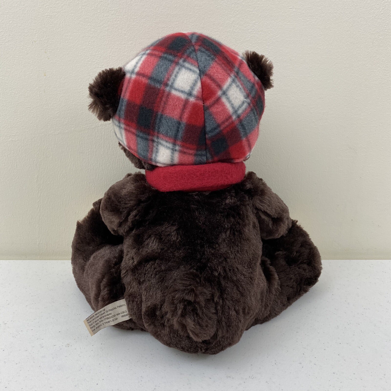 Hugfun International Brown Plush Teddy Bear Red Scarf, Snowflake, Plaid Hat