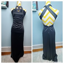 Black stretchy Jewel Neck Halter Prom Dress Size 1/2