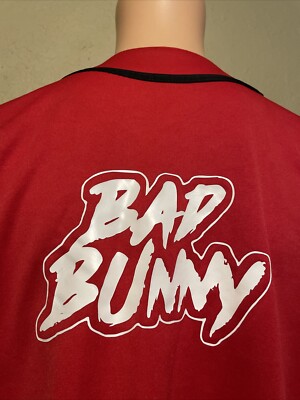 Bad Bunny Musician Red & White Button Up Jersey Size Large Men's