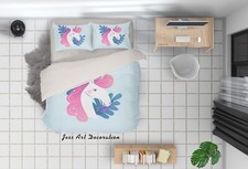 3D Unicorn Leaf Kids Blue Quilt Cover Set Duvet Cover Bedding Pillowcases