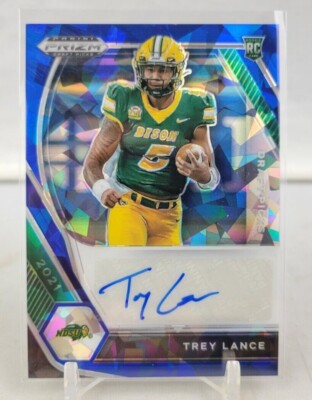 2021 Panini Prizm Rookie Draft Picks Trey Lance 2021 Blue Cracked Ice Auto /75