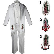 Baby TODDLER  BOY Christening Baptism Formal White Tuxedo Suit with Stole Sm-20