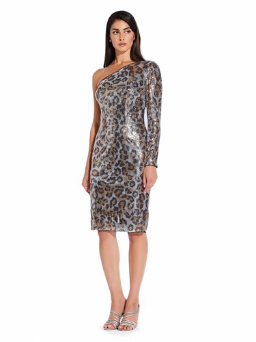NEW ADRIANNA PAPELL ANIMAL EMBELLISHED ONE SHOULDER DRESS AP1E206281 SZ 6 $317! - 第 1/12 張圖片