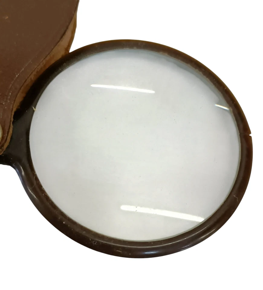 Vintage alte Tasche Lupe mit braunem Lederetui Tragbar klein - Bild 2 von 4