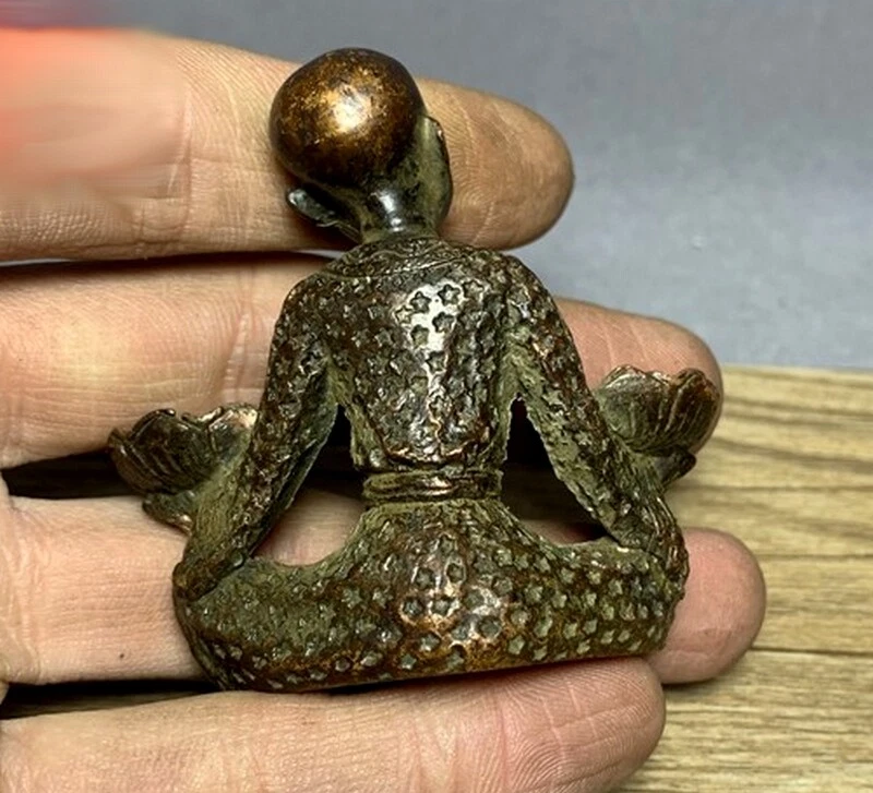 Quemador de incienso monje de latón de 1,9" soporte cónico decoración de estatua budista de loto Foto 3 de 4