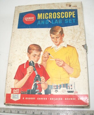 VINTAGE 1962 GILBERT ALL METAL MICROSCOPE & LAB SET BOX,  METAL CASE ONLY