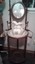 vintage wooden wash stand with green floral pitcher & basin