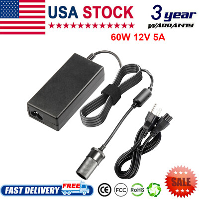 AC 110-220V to DC 60W 12V Wall Adapter Converter Car Cigarette Lighter Socket US