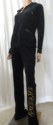 NWT BCBG sz L (BUST40) BLACK VELOUR SEQUIN PEAR SWEATS JACKET PANTS TRACKSUIT