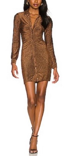 New ASTR The Label Revolve Ambel Ruched Shirtdress metallic copper size XS