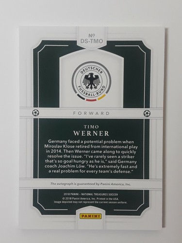 Tarjeta Timo Werner 2018 Panini National Treasures Debut Signatures #30/99 - Imagen 2 de 8