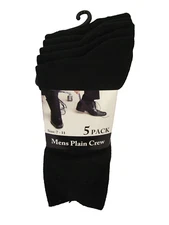 BNWT Mens Sz 7 to 11 Pack of 5 Smart Black Business or Casual Crew Style Socks