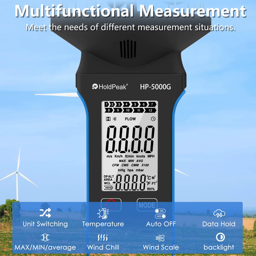 HoldPeak HP-5000G Anemometer/Wind Meter, USB-C Rechargeable - Picture 7 of 9