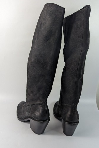 H+M Black Nubuck High Heel Knee Length Boots Uk 6 Eu 39 - Picture 3 of 4