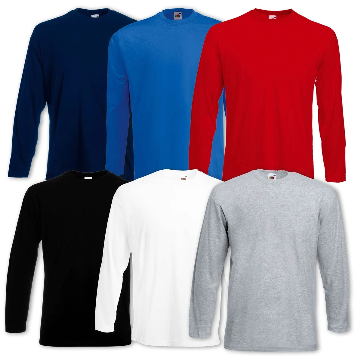 STOCK 10 PEZZI FRUIT OF THE LOOM T-shirt MANICA LUNGA maglietta Cotone 100