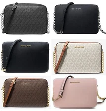 Michael Kors Jet Set East West Large Crossbody Leather PVC Canvas Signature MK