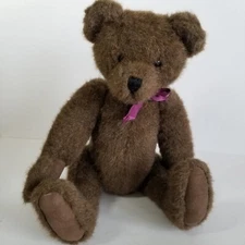Boyds Bears Archive Collection Dark Brown 16” Plush Bear Purple Bow Jointed