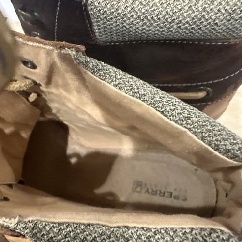 EUC Sperry Top Sider Brown Tan Plaid & Leather Wedge Ankle Boots Sz 8 - Picture 6 of 8