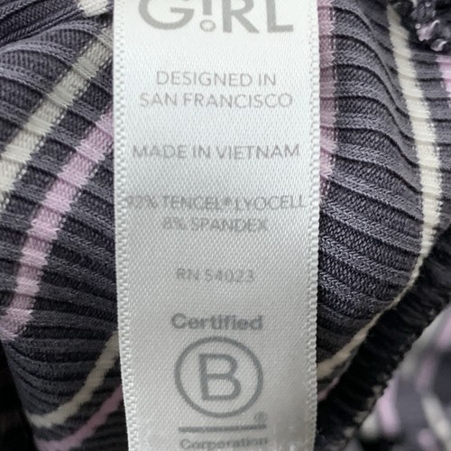 Athleta Kids Girls Size Large 12 Shirt Long Sleeve Top Gray Pink Ribbed Striped - Picture 9 of 9