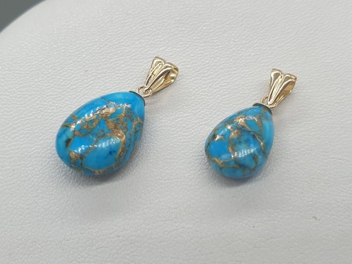 9ct Yellow Gold Copper Turquoise Pendant 9K Bail Arizona Mohave Turquoise Stone - Picture 4 of 11
