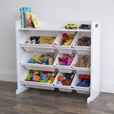 Toy Storage Organizer with Shelf and 9 Storage Bins, White