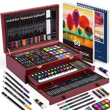 175 Piece Deluxe Art Set with 2 Drawing Pads, Acrylic Paints, Crayon